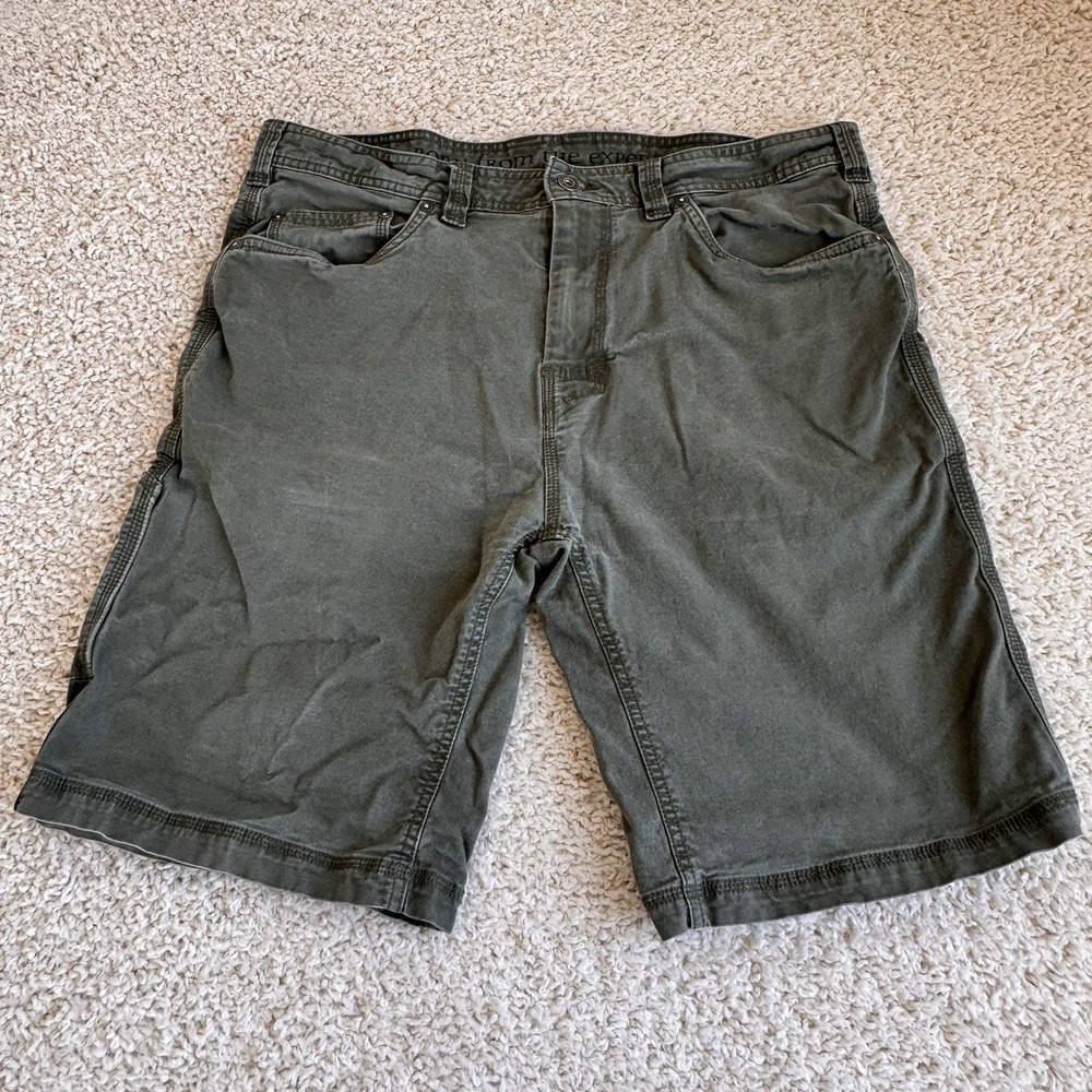 Prana Zion Shorts Mens 36 Olive Green Excellent Organic Cotton Stretch Utility